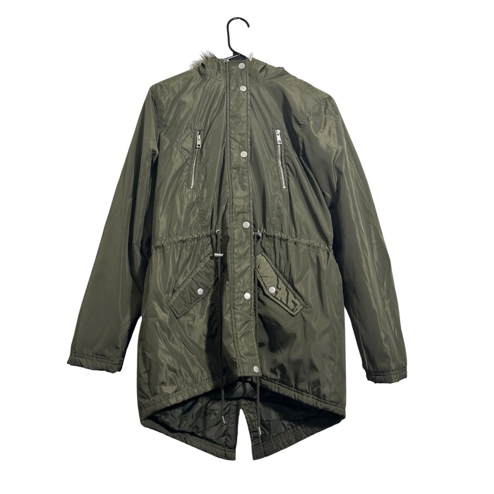 Rue21 Olive Green Faux Fur‎ Trim Hooded Quilted Utility Parka Jacket Women's XL